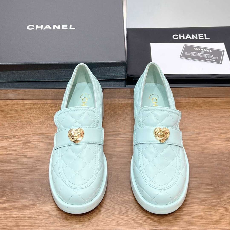 Ch*el lamskin leather loafter light blue