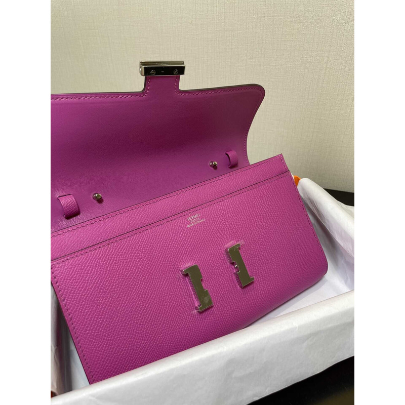 H**mes constance wallet to go silver hardware hot pink