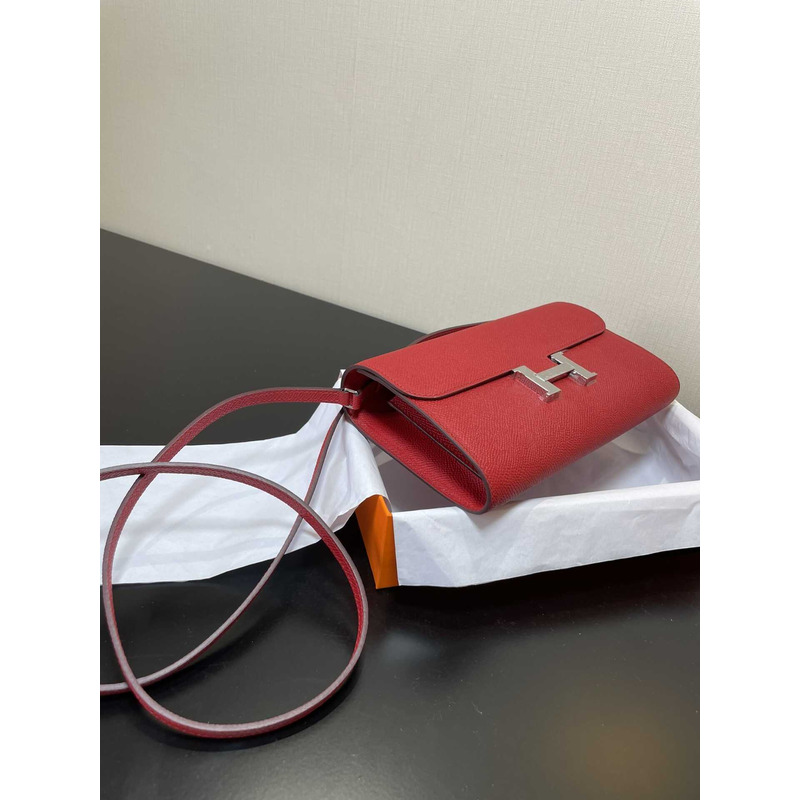 H**mes constance wallet to go silver hardware red