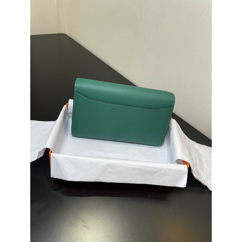 H**mes constance wallet to go gold hardware green