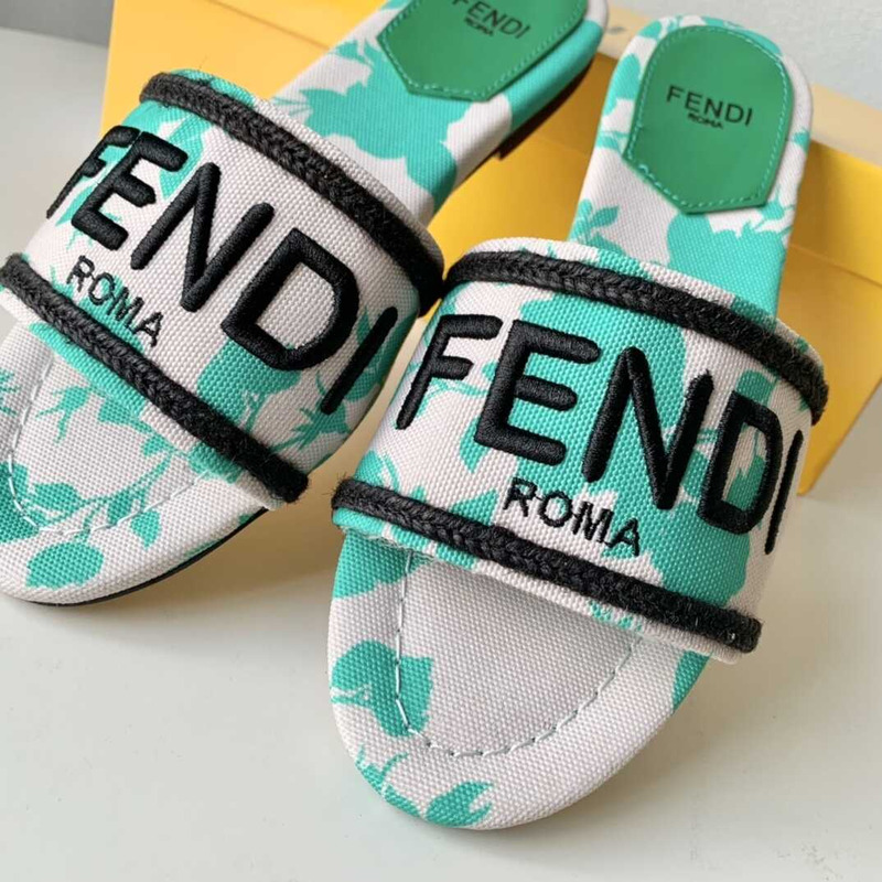 F**di green canvas sandals