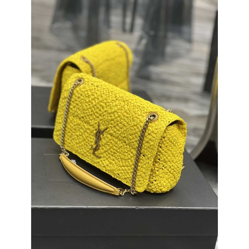 Saint Laurent Padded Tweed Shoulder Bag Yellow