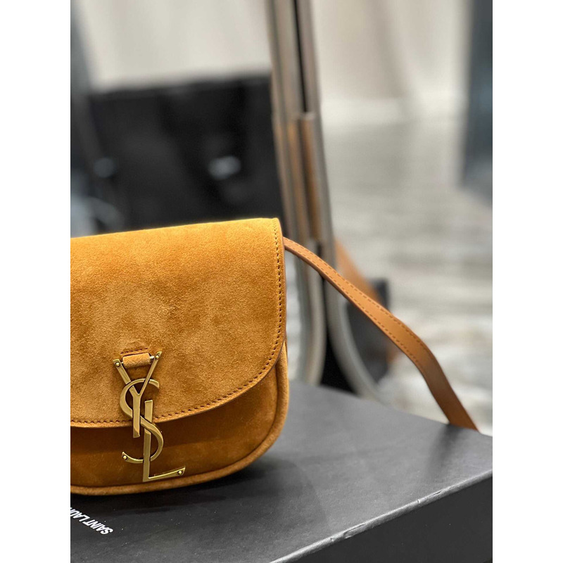 Saint Laurent Kaia Small Shoulder Bag In Suede Brown