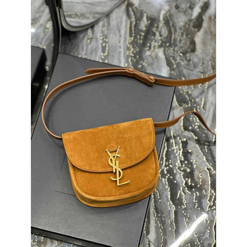 Saint Laurent Kaia Small Shoulder Bag In Suede Brown