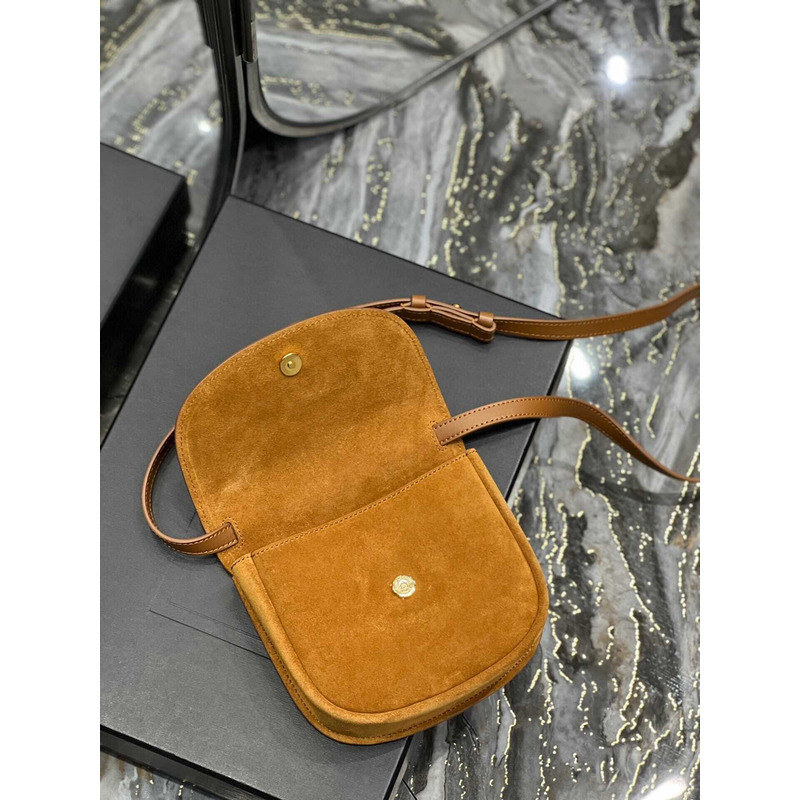 Saint Laurent Kaia Small Shoulder Bag In Suede Brown