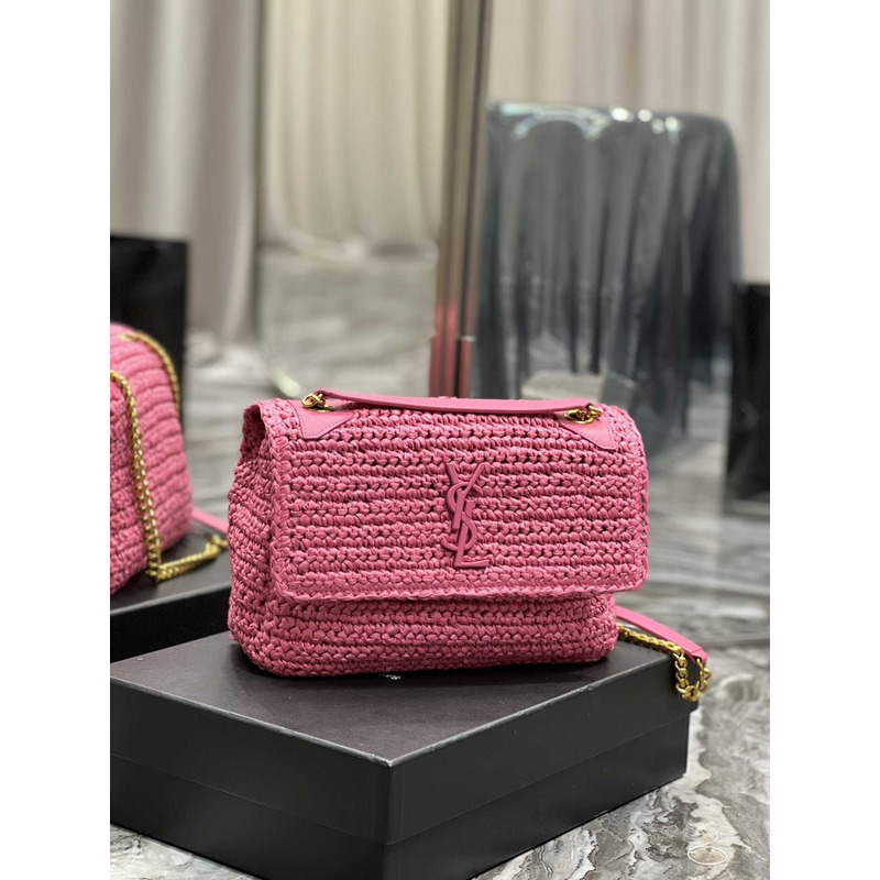 Saint Laurent Niki Medium Crocheted Shoulder Bag Pink