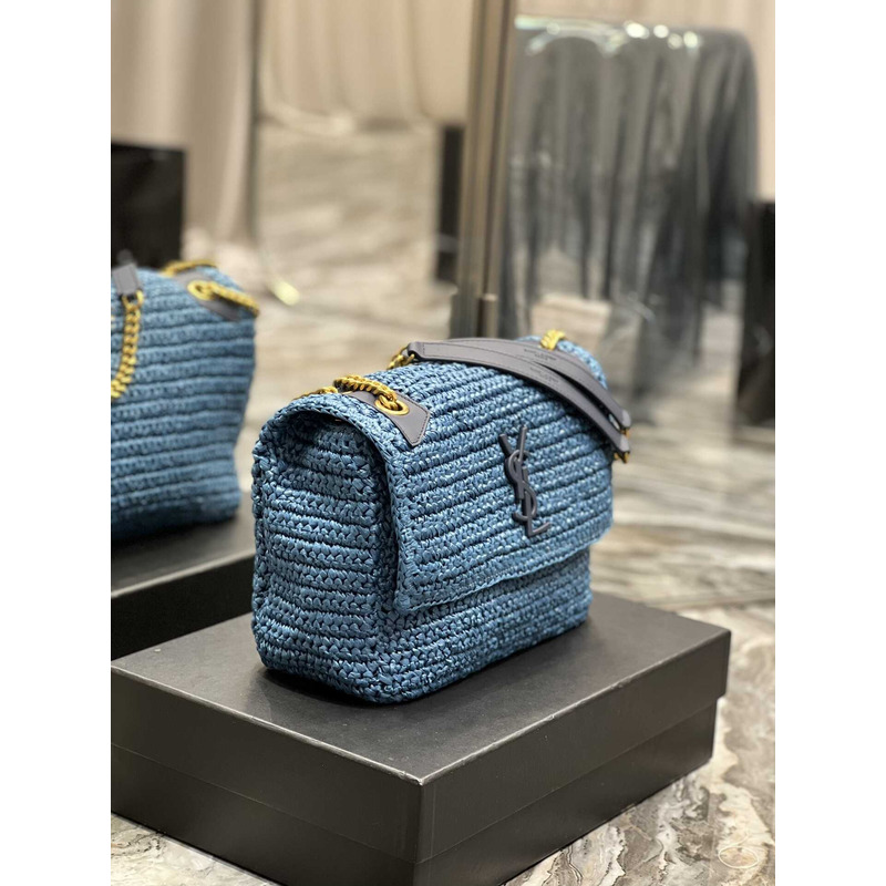 Saint Laurent Niki Medium Crocheted Shoulder Bag Blue