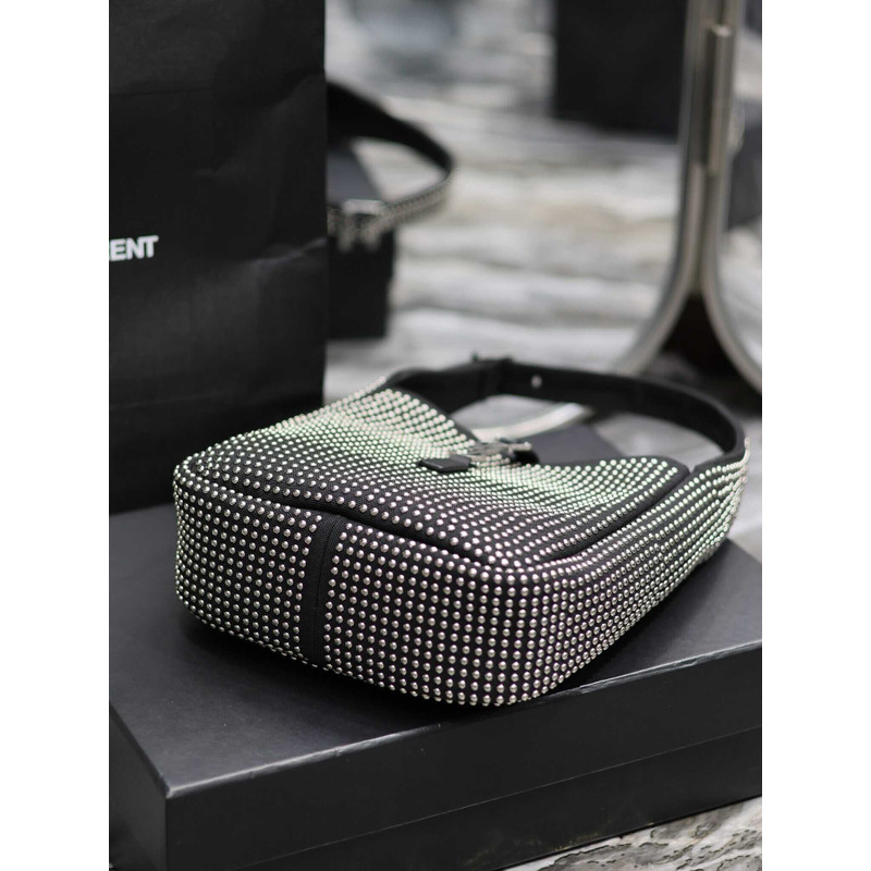 Saint Laurent LE 5 À 7 Hobo Bag In Canvas Leather And Studs