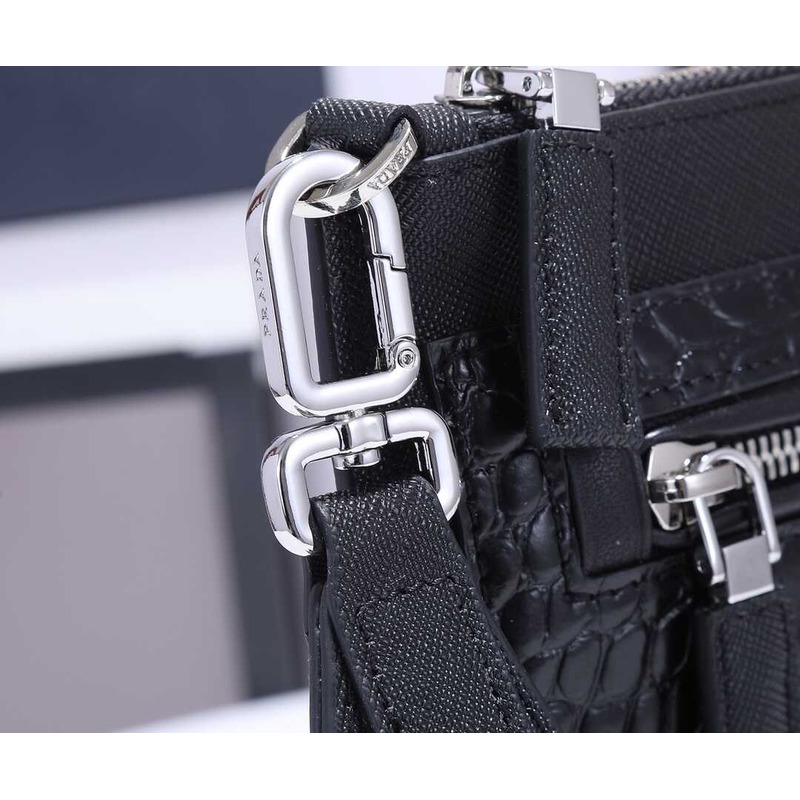 Pra*a saffiano crocodile leather pouch black