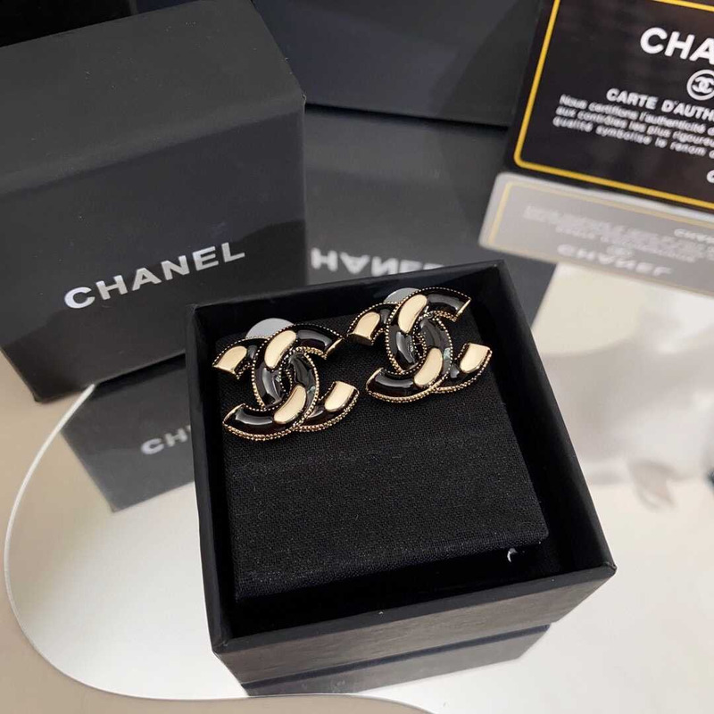 Ch*el interlocking earrings black/gold