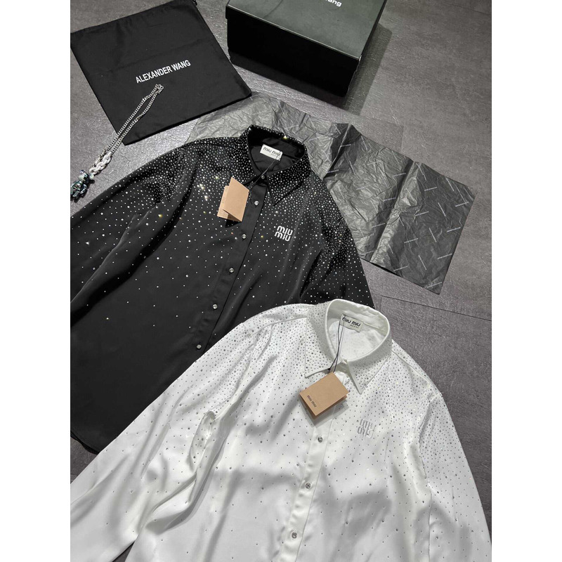 Miu Miu Logo Long Sleeves Shirt Black
