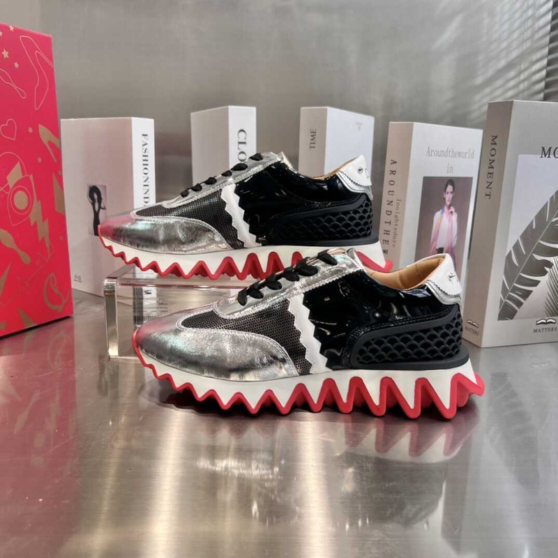 Ch**an louboutin loubishark silver black sneakers