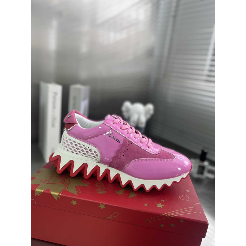 Ch**an louboutin loubishark leather low-top sneakers in gummy pink