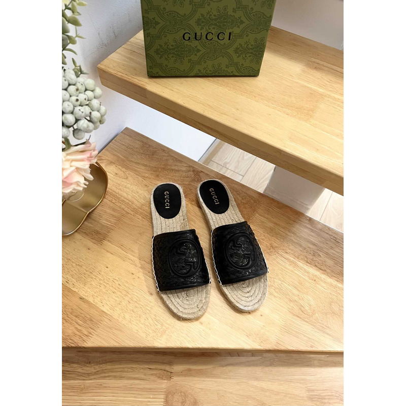 G*u*i pilar gg matelasse espadrille slide sandal black