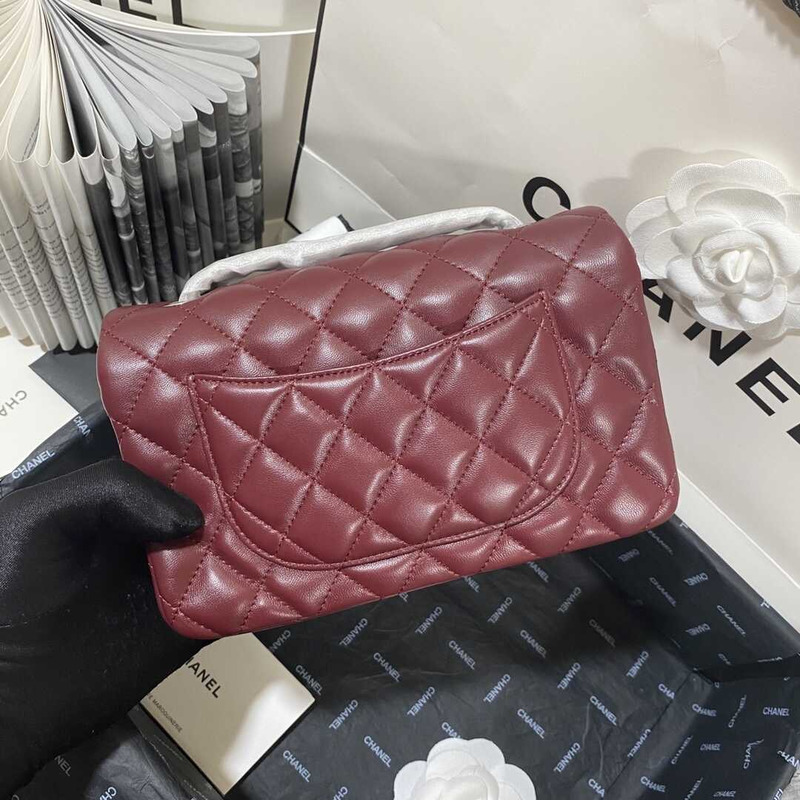Ch*el classic flap mini  shoulder bag dark red