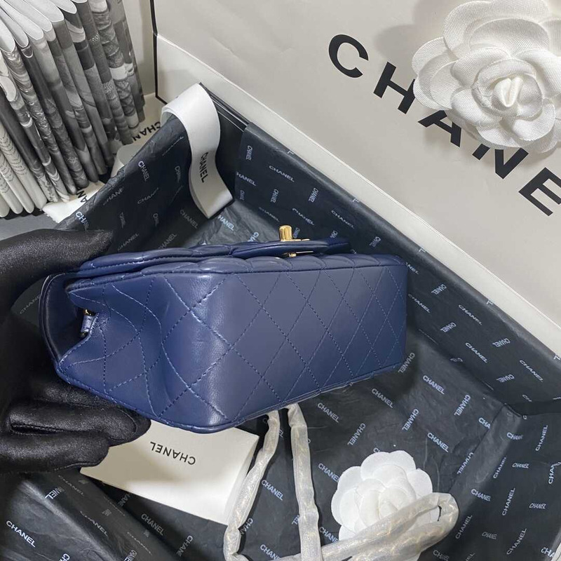 ch*el rectangular flap quilted Di*m*nd mini navy blue