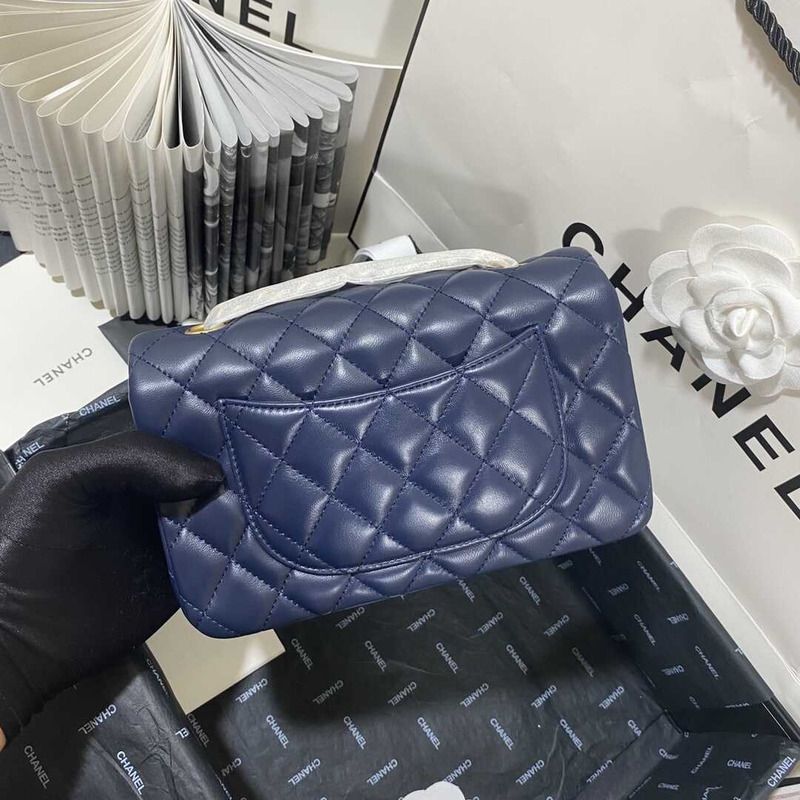 ch*el rectangular flap quilted Di*m*nd mini navy blue