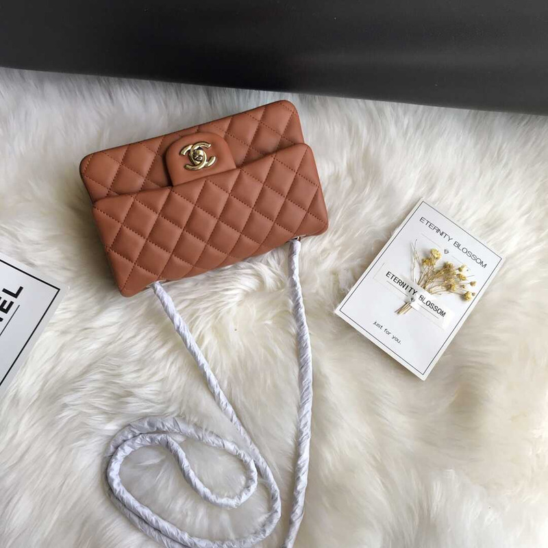 Ch*el classic flap mini  shoulder bag brown