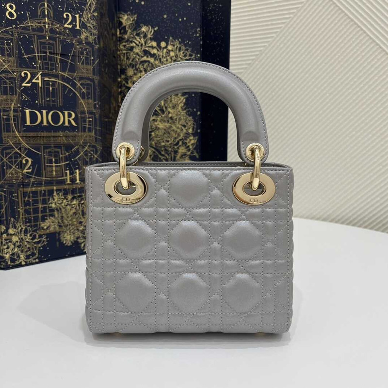 D*or metallic grey cannage leather mini lady D*or tote