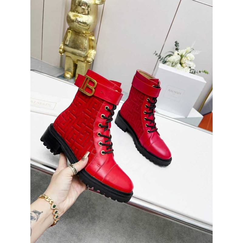 Balmain Ranger Romy Jacquard Booties Red
