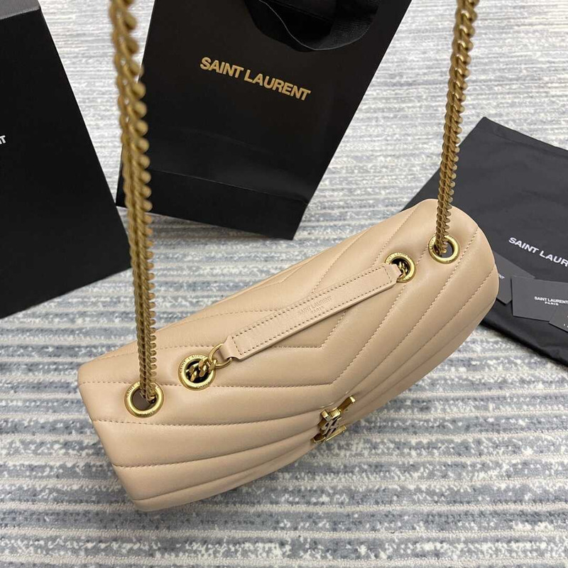 Saint Laurent Loulou Medium Bag In Quilted Leather Dark Beige