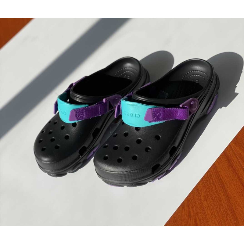 Cr*0*s classic all terrain sandals black purple blue