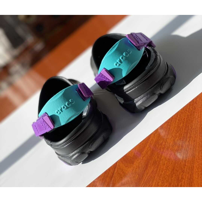 Cr*0*s classic all terrain sandals black purple blue