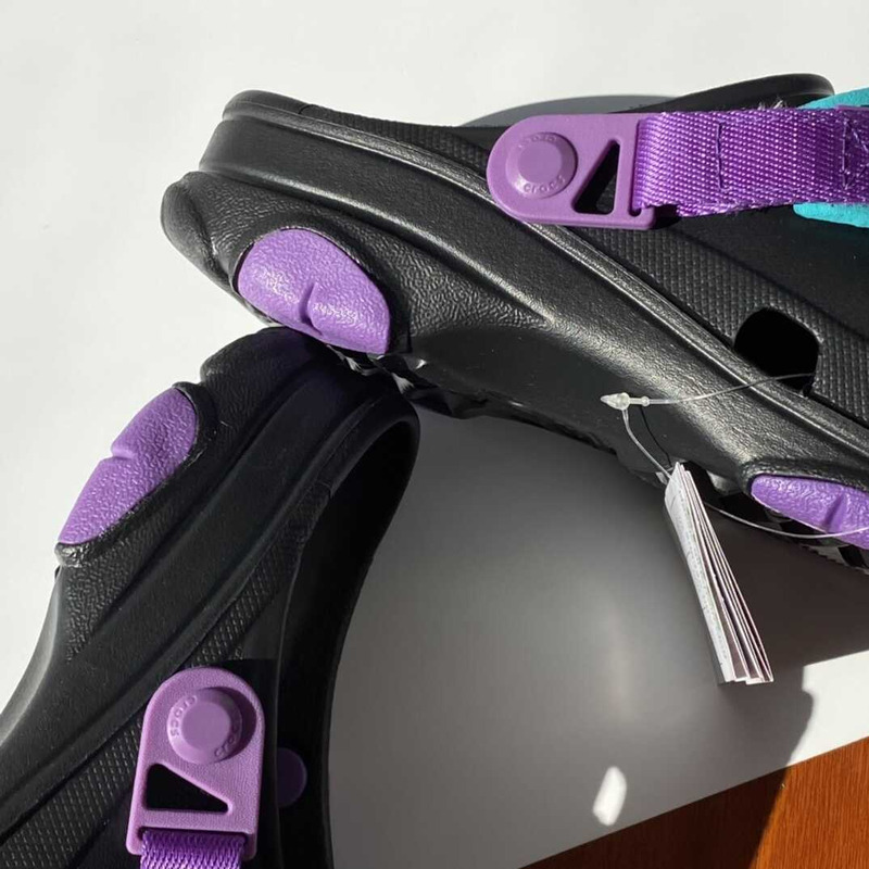 Cr*0*s classic all terrain sandals black purple blue