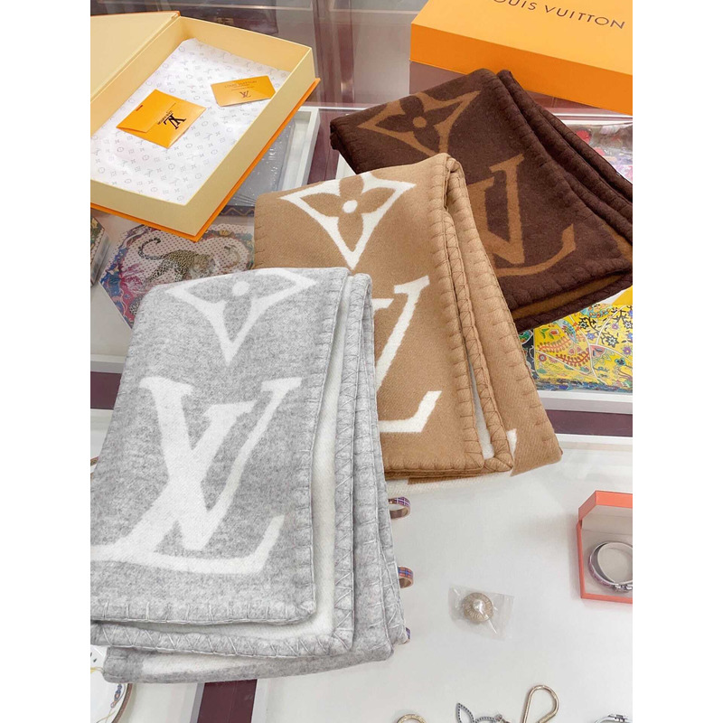 l**is V*t*n  cashmere wool double-sided wide scarf/shawl coffee