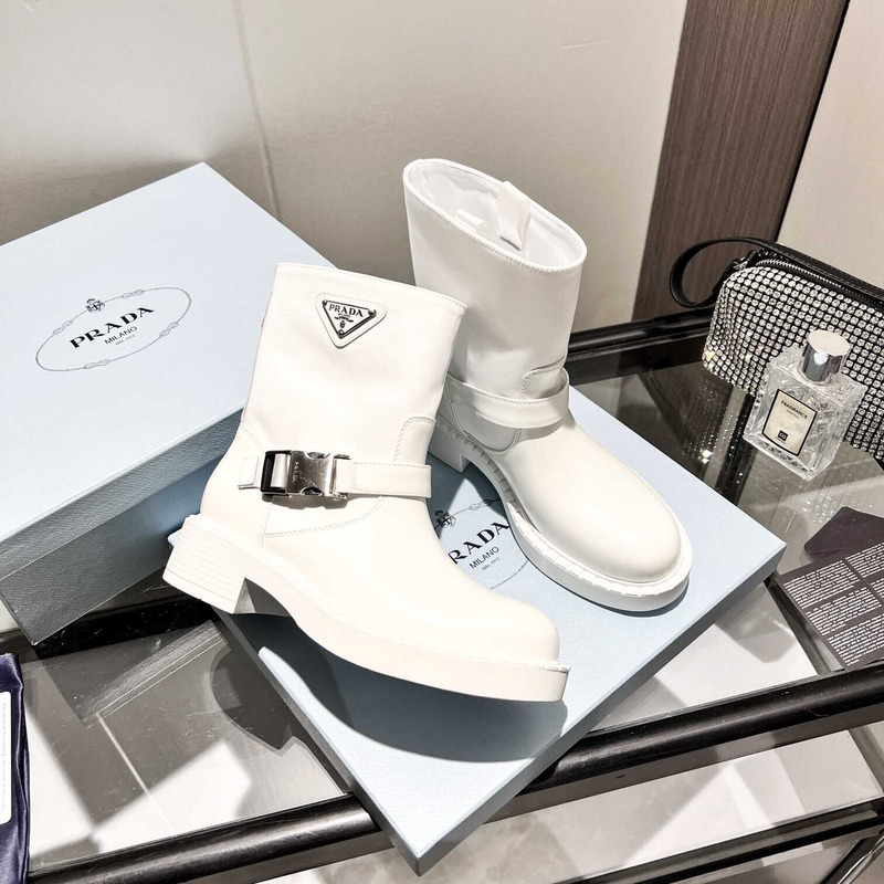 Pra*a re-nylon and leather ankle boots white
