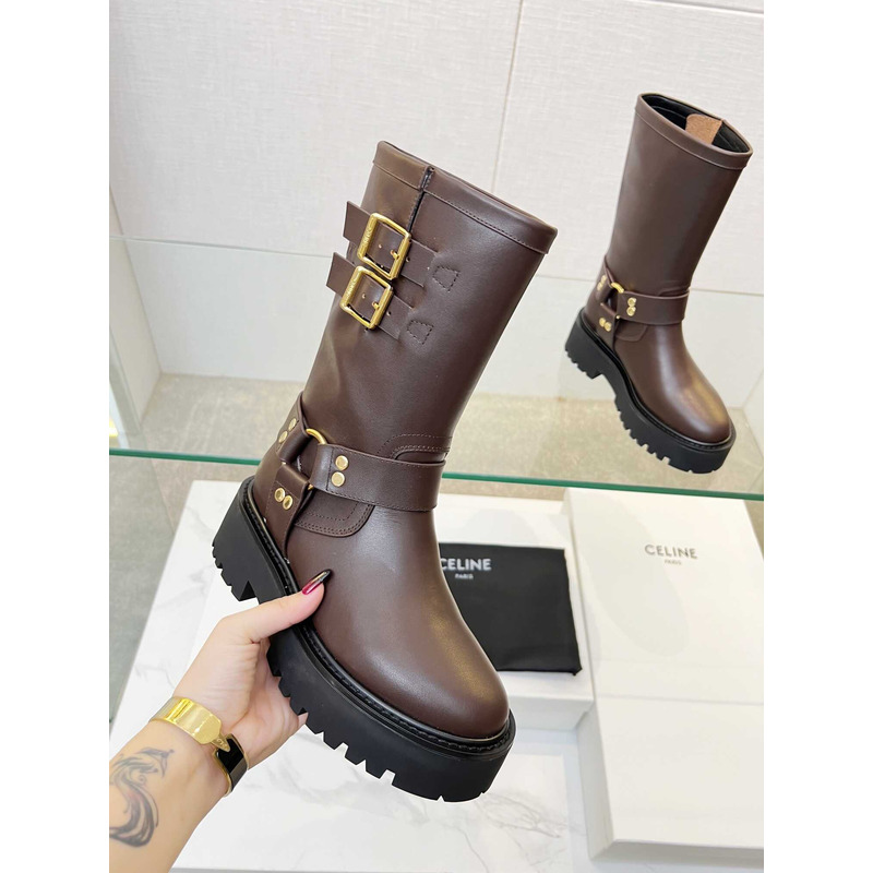 Ce**e biker boots calf leather coffee