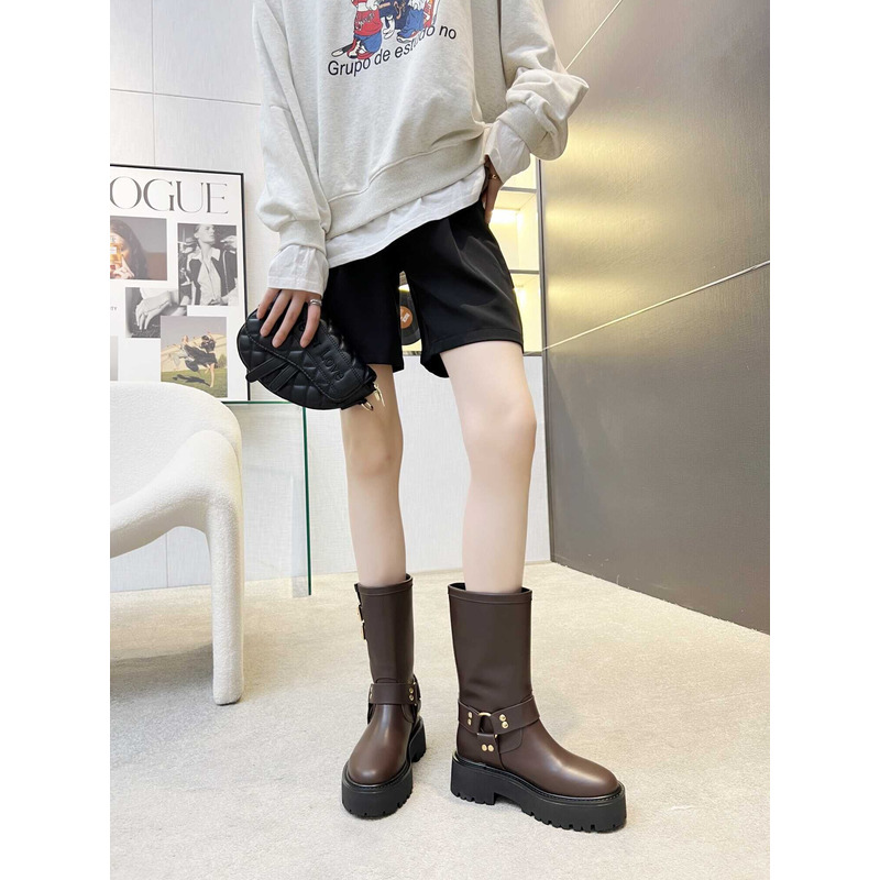 Ce**e biker boots calf leather coffee