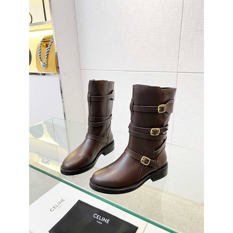 Ce**e biker boots calf leather coffee