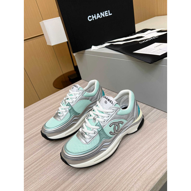 Ch*el sneakers silver&green