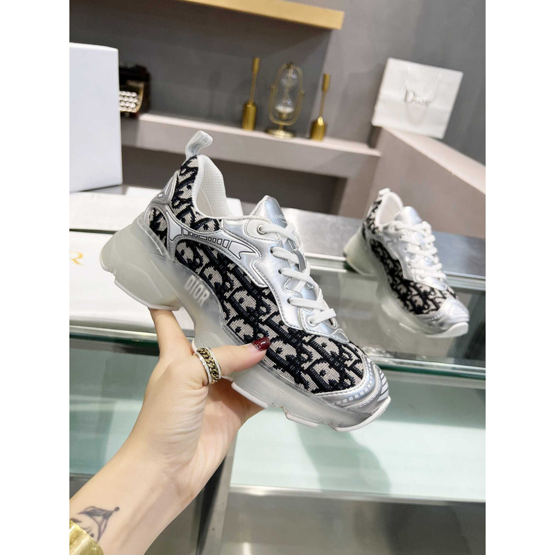 D*or vibe sneakers black technical fabric and oblique print in transparent-effect rubber