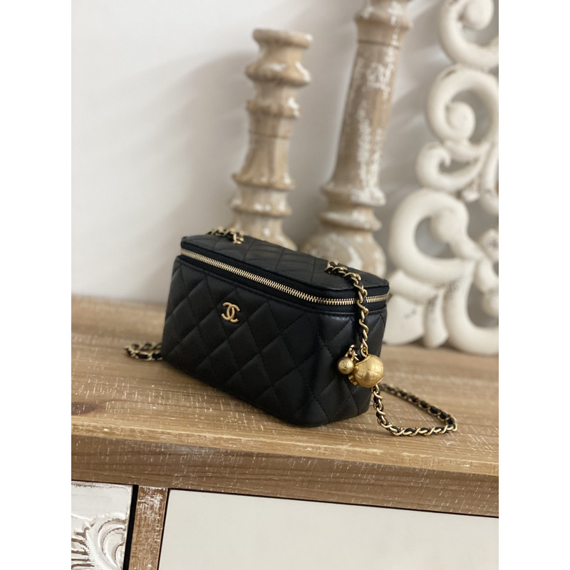 Ch*el black lambskin coco pearl crush vanity case