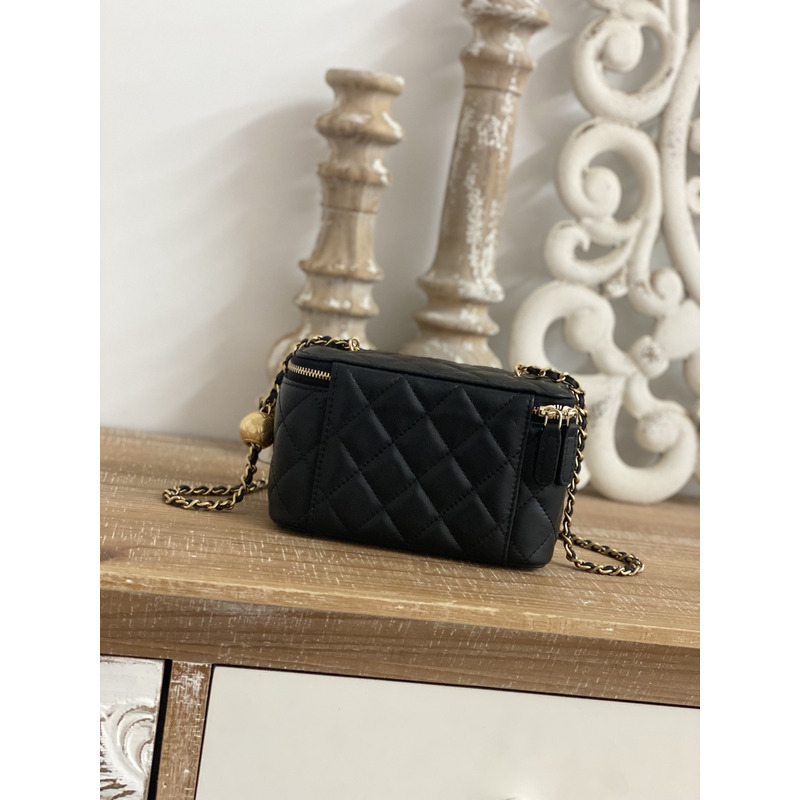 Ch*el black lambskin coco pearl crush vanity case