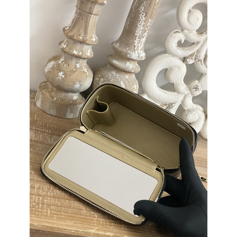 Ch*el black lambskin coco pearl crush vanity case