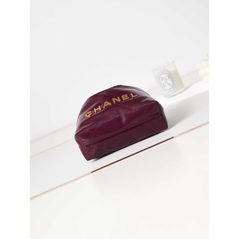 Ch*el 22 mini handbang shiny calfskin & gold-tone metal pale purple