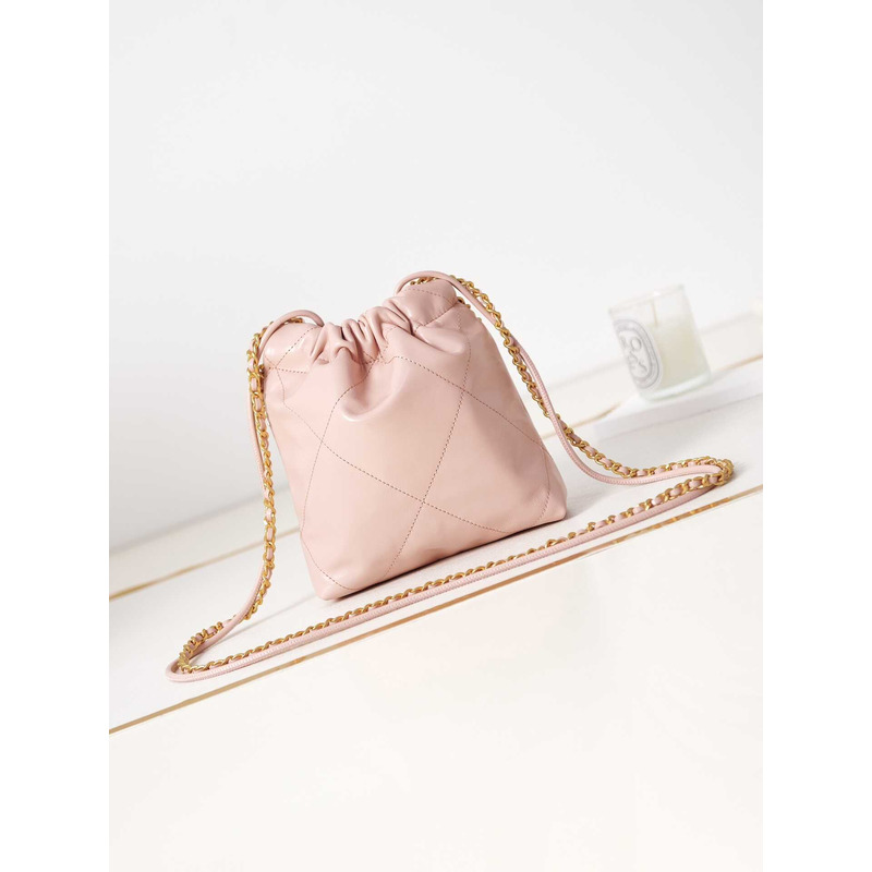 Ch*el 22 mini handbang shiny calfskin & gold-tone metal pale nude pink