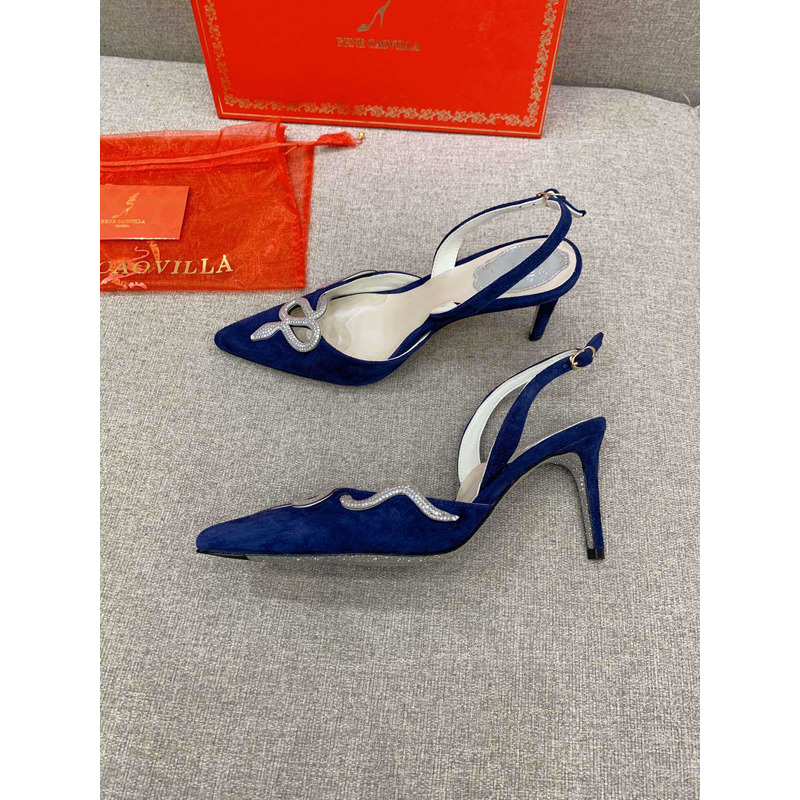 Rene Caovilla Snake Motif Rhinestone Pumps Navy Blue