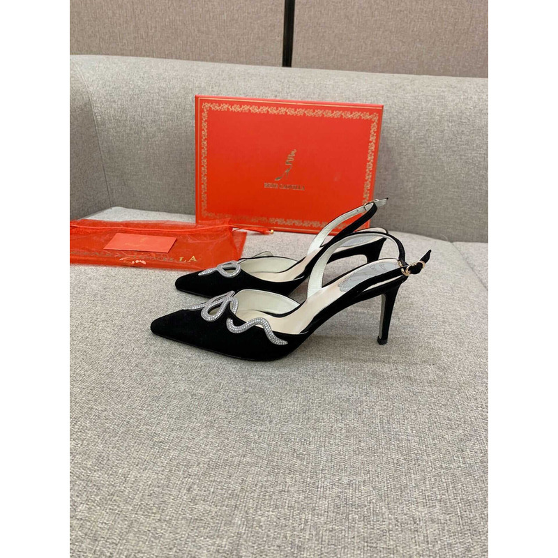 Rene Caovilla Snake Motif Rhinestone Pumps Black