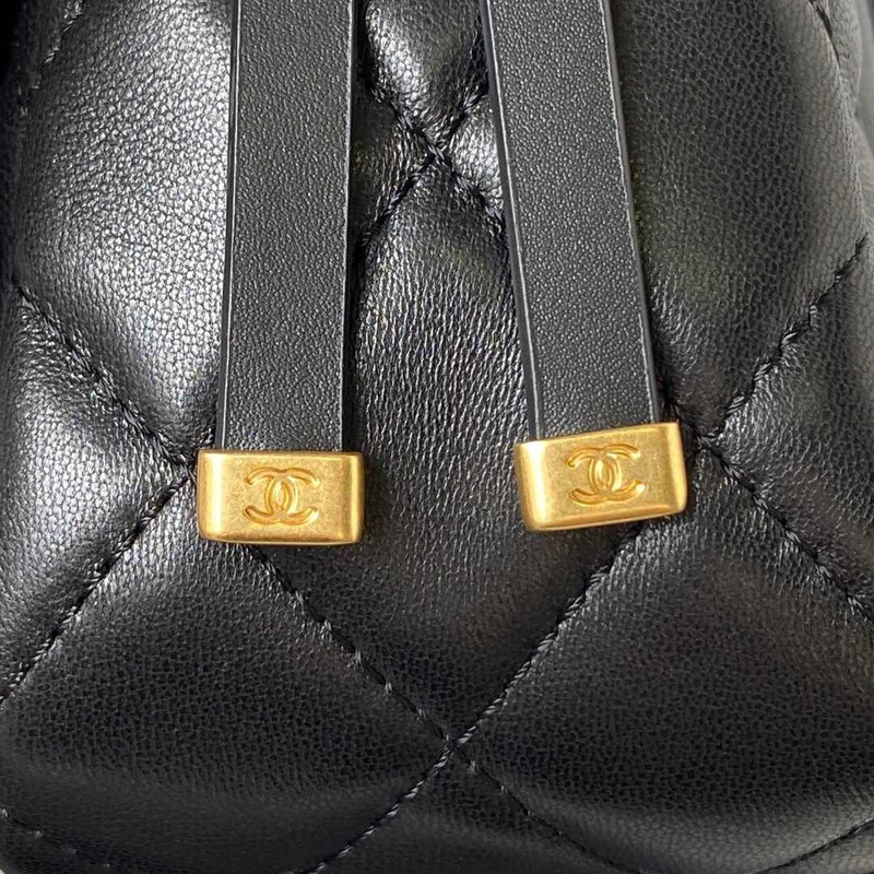 Ch*el small flap bag lambskin & gold-tone metal black