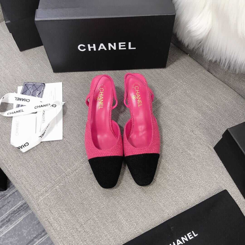 Ch*el slingback tweed sandals pink