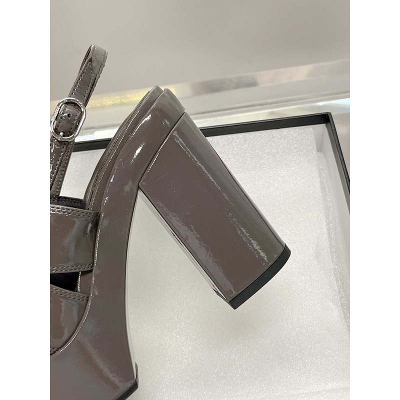 Ch*el lambskin heeled sandals grey