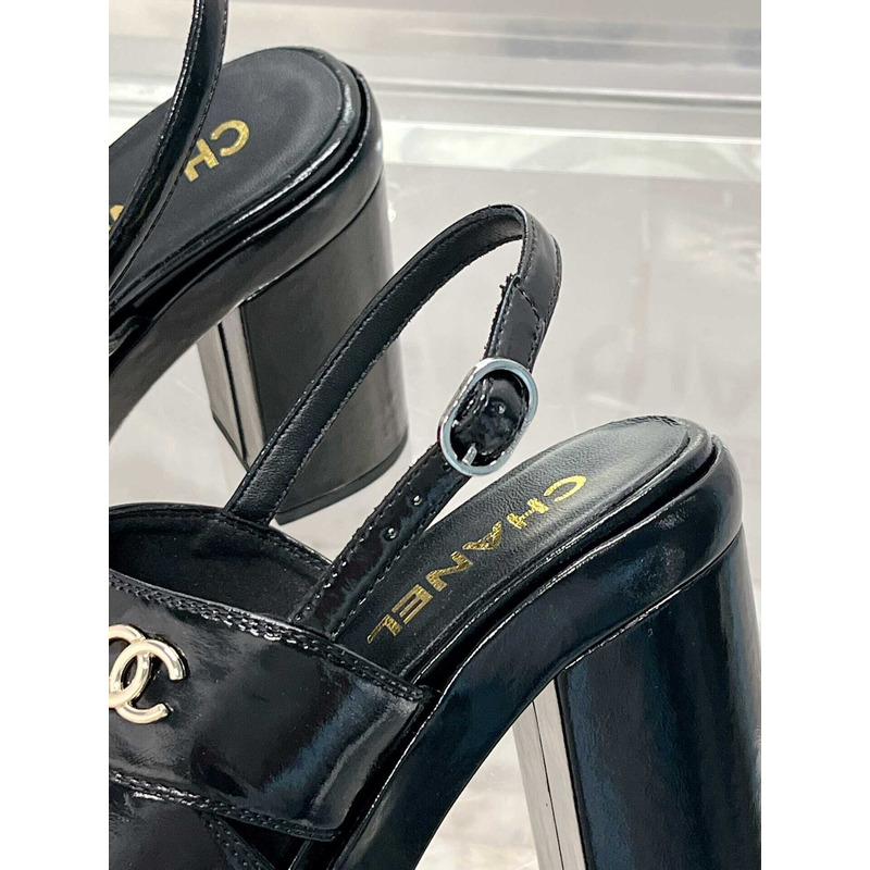 Ch*el lambskin heeled sandals black