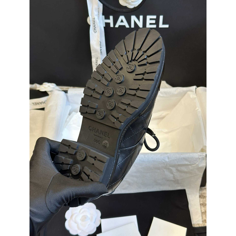 Ch*el lace up shoes calfskin & patent calfskin black
