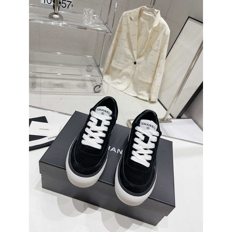 Ch*el velvet & suede calfskin black