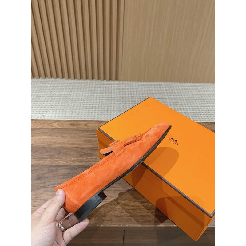 H**mes suede goatskin womens royal loafers orange