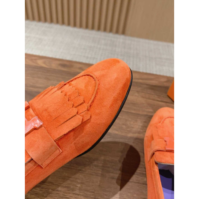 H**mes suede goatskin womens royal loafers orange